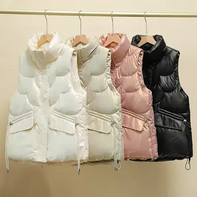 Black Korean Style Puffer Vest for Women