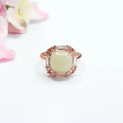 Guan Yu Natural Hetian Jade Ring Clear Water Cube
