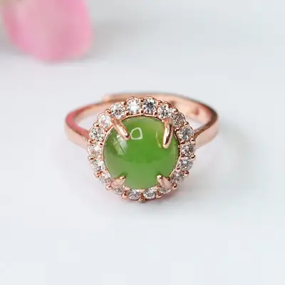 Guan Yu Jade Ring with Diamond Set Rose Gold