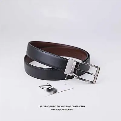 Men's Black Leather Belt with Pin Buckle