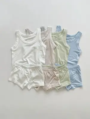 White Baby Summer Vest & Shorts Set for Boys Girls