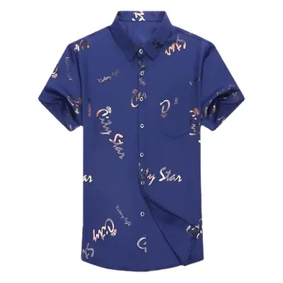 Men's Black Floral Half Sleeve Shirt Summer Ice Silk