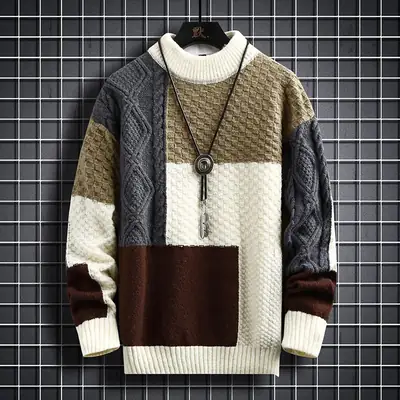 Men's Cross-Color Turtleneck Sweater Large