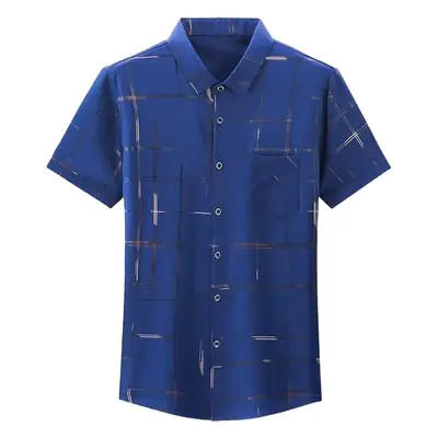 Men Blue Ice Silk Half Sleeve Shirt with Floral Print