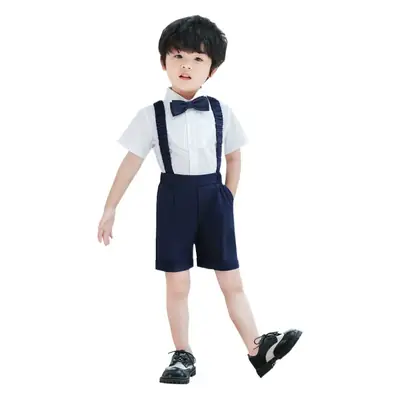 Boys' Summer Suspender Pants Set White Blue Beige