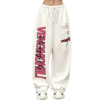 Women Printed High-Waisted Dance Pants White Pink