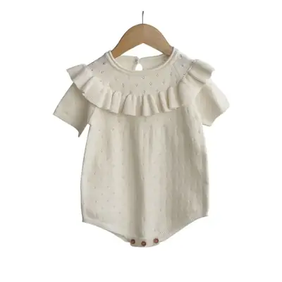 Baby Summer Top with Lotus Leaf Collar Pink White