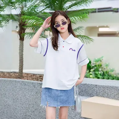 Girls White Polo Shirt Summer Wear with Green Trim