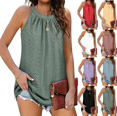 Women's 2024 Sleeveless T-Shirt Vest Hole Hollow Round Neck