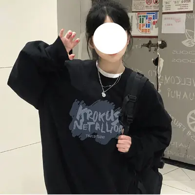 Women Oversize Hooded Sweatshirt Black Net Allover Print