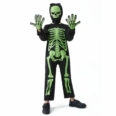 Kids Halloween Skeleton Costume Black Green