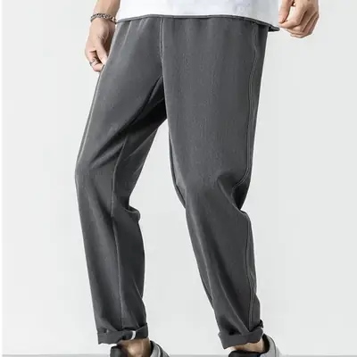 Men Black Cropped Straight Trousers Spring Autumn 2023