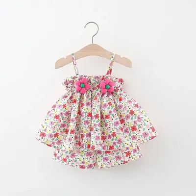 Girls Floral Baby Dress with Flower Belt