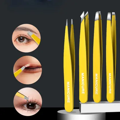 High Precision Eyebrow & Beard Tweezers Stainless Steel Yellow