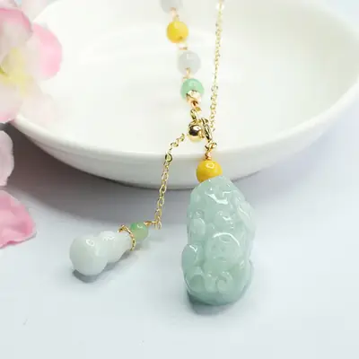 Jade Pixiu Necklace with Colorful Beads