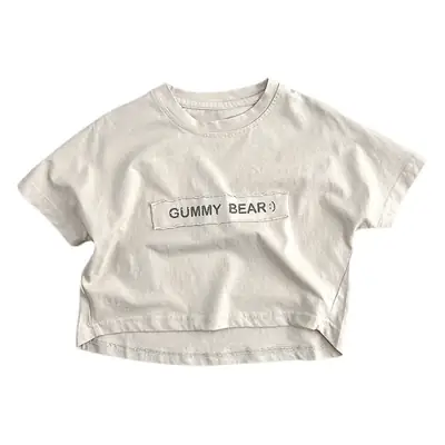 Cute Printed T-Shirt for Boys Girls Gray Loose Fit