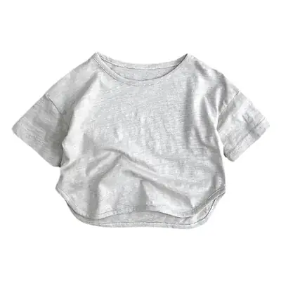 Gray Cotton Short Sleeve T-Shirt for Boys Girls