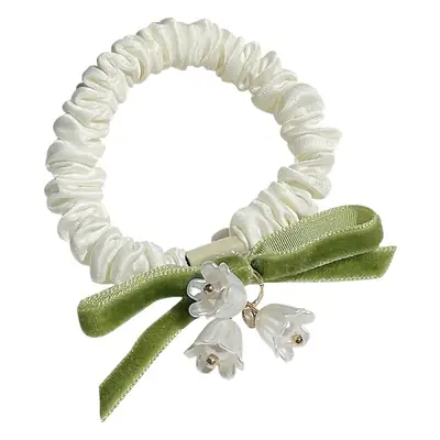Lily Orchid Hair Rope with Green Bow & Pearl Drop