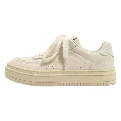 White Women's Leather Street Shoes with Thick Platform