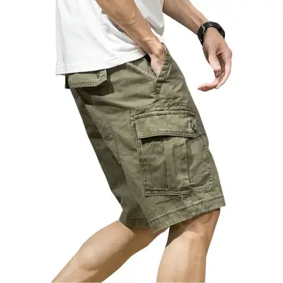 Men's Japanese Style Five-Piece Cargo Shorts Olive Green