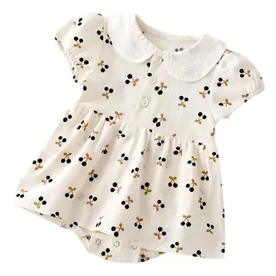 Girls Korean Style Cherry Print Short Sleeve Dress