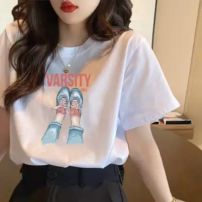 Women's Printed White Cotton T-Shirt with Student Design