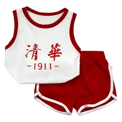 Children's Tsinghua Short Sleeve Suit Vest White Red