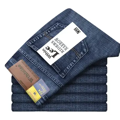 Men Slim Fit Deep Blue Jeans 805# Belt