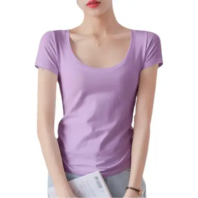 Women Red Crewneck T-Shirt Short Sleeve Summer 2025