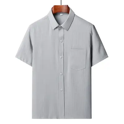 Middle-Aged Elderly Men Shirts Short Sleeve Solid Gray