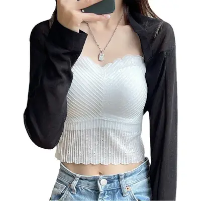 Women's Black Knitted Sunscreen Shawl Outer Long Sleeve Dress