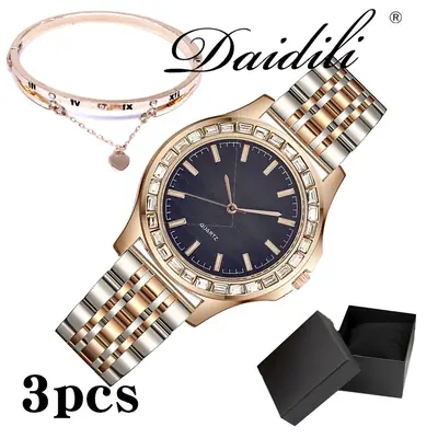 Ladies 3PC Quartz Watch Set with Bracelet & Box