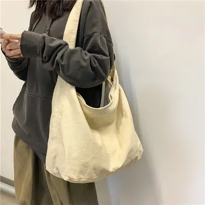 White Crossbody Canvas Shoulder Bag for Women