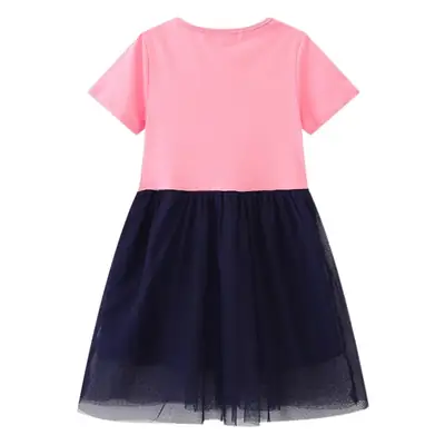 Girls Mesh Embroidered Dress Pink Blue Summer