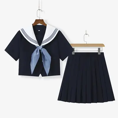 Navy Blue Sailor Shirt with Pleated Skirt