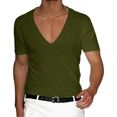 Men V-Neck Solid Color T-Shirt Plus Size Casual Short Sleeve