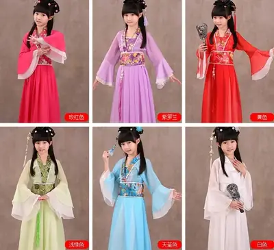Girls Pink Hanfu Guzheng Performance Costume
