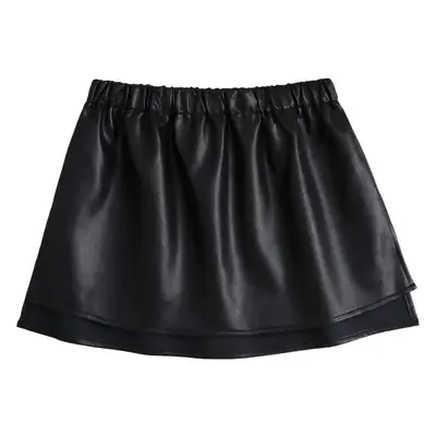 Black Leather Plaid Skirt for Women Winter Layering