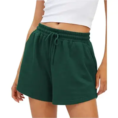 Green Drawstring High Waist Women Shorts