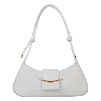 White Leather Shoulder Bag with Buckle Closure