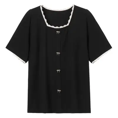Plus Size Women Black Fat mm Short Sleeve T-Shirt 2025