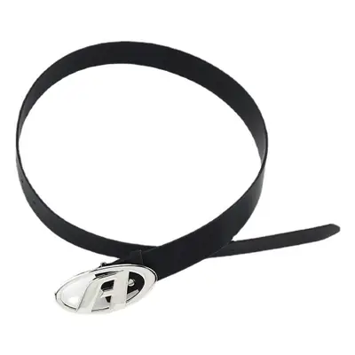 Women's Black Leather Belt with Silver A Buckle