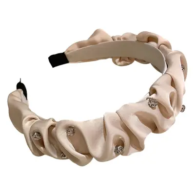 Black Satin Pleated Hair Band with Rhinestones