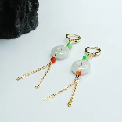Guanyu Jade Peace Buckle Earrings with Colorful Stones