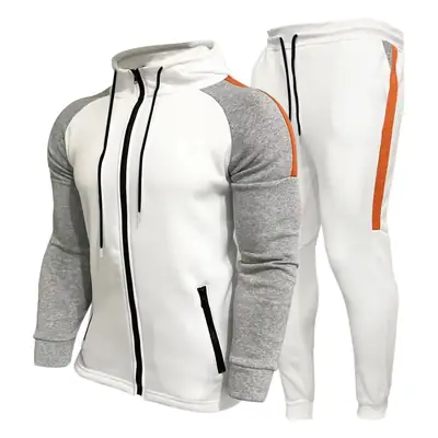 Men Grey Black Hooded Track Suit Set with Orange Stripe