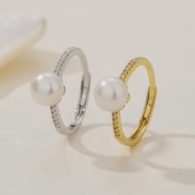 Japanese Korean Pearl Ring Gold Diamond Band