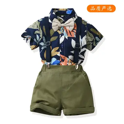 Boys Summer Suit Flower Shirt Short Sleeve Cotton Shorts