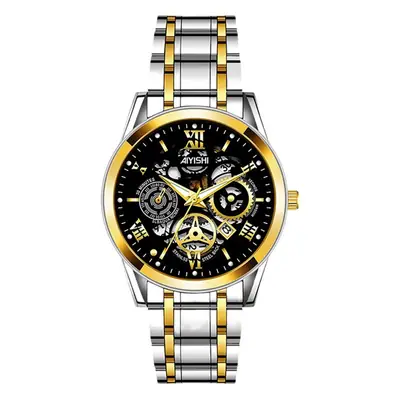 Men's Quartz Calendar Watch with Gold Steel Strap