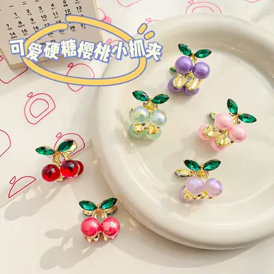 Alloy Cherry Hair Clip Red Green Mini Grab