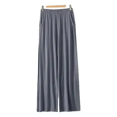 Black Wide-leg Pocket Modal Pajama Pants for Women